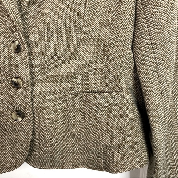 Isaac Mizrahi for Target Brown Herringbone Blazer suede collar and elbow size 14 - Picture 2 of 13